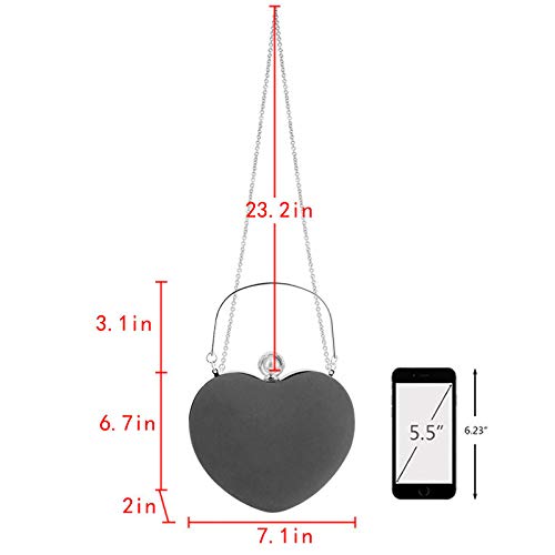 Sun Kea Women Heart Shaped Handbag Mini Clutch Chain Purse Chic Shoulder Bag Evening Tote (A-Black)