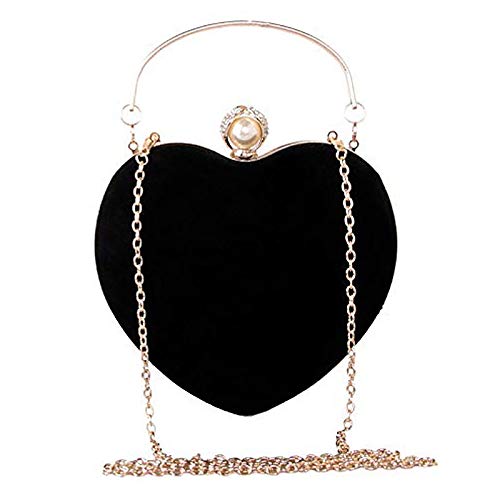 Sun Kea Women Heart Shaped Handbag Mini Clutch Chain Purse Chic Shoulder Bag Evening Tote (A-Black)