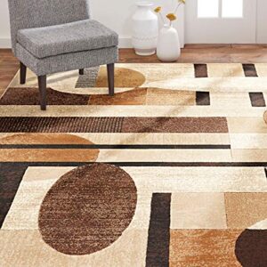 home dynamix tribeca jasmine modern area rug, abstract brown/beige 5’2″x7’2″