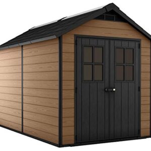 Keter Newton 7.5x11 Large Resin Outdoor Storage Shed Kit – Perfect to Store Patio Furniture, Garden Tools, Bike Accessories, and Lawn Mower, Mahogany Brown