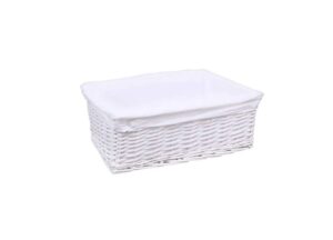 woodluv white wicker storage shelf basket with removable lining, white – small