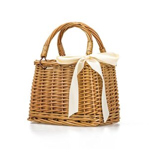 qtmy bow rattan woven bag straw bags top handle wicker baskets handbags boho style beach bag flower basket