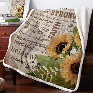 lbdomov warm hugs positive healing throw blanket, sherpa microfiber comfort caring gift throw – sunflower get well soon gift for women men patient older parent 39″ x 49″