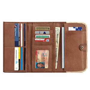 American West & SILVERFEVER Genuine Leather Ladies Folded Wallet Slim Vintage Hand Tooled Cowhide Handmade Cash Card Holder Organizer (Chocolate w hair - Cow Town)