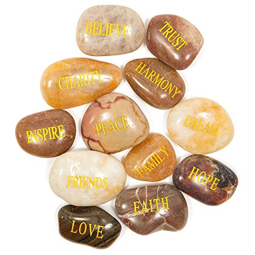 12 Pieces Inspirational Rocks with Words for Friends and Family, Engraved Motivational Stones for Encouragement Gifts, Home Decor