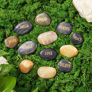 12 Pieces Inspirational Rocks with Words for Friends and Family, Engraved Motivational Stones for Encouragement Gifts, Home Decor