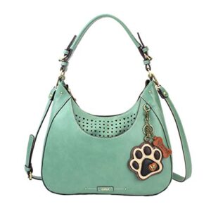 chala paw print ivory sweet hobo tote shoulder bag, dog lovers gift (teal)