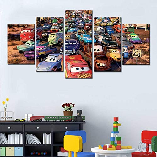 WFUBY 5 Paintings Canvas Painting Car 3 Lightning McQueen Poster Wall Art Canvas Modern Nordic Canvas Printing Art Prints Pictures Boys Room Bedroom Decor（No Frame）-30x40x2 30x60x2 30x80cm