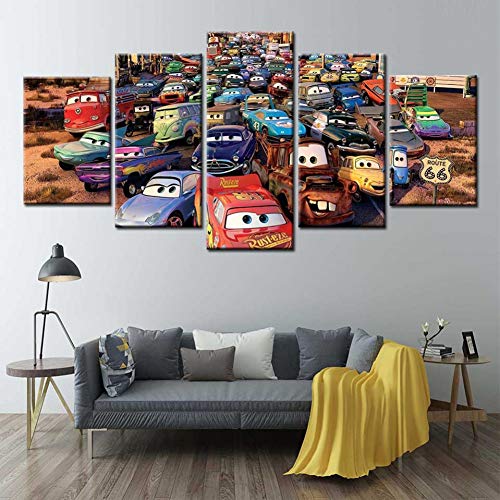 WFUBY 5 Paintings Canvas Painting Car 3 Lightning McQueen Poster Wall Art Canvas Modern Nordic Canvas Printing Art Prints Pictures Boys Room Bedroom Decor（No Frame）-30x40x2 30x60x2 30x80cm