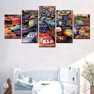 WFUBY 5 Paintings Canvas Painting Car 3 Lightning McQueen Poster Wall Art Canvas Modern Nordic Canvas Printing Art Prints Pictures Boys Room Bedroom Decor（No Frame）-30x40x2 30x60x2 30x80cm