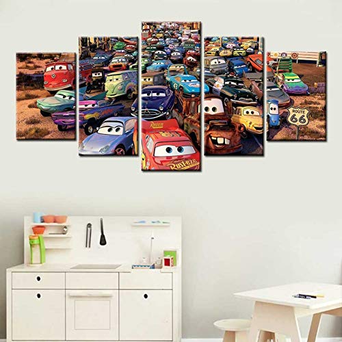 WFUBY 5 Paintings Canvas Painting Car 3 Lightning McQueen Poster Wall Art Canvas Modern Nordic Canvas Printing Art Prints Pictures Boys Room Bedroom Decor（No Frame）-30x40x2 30x60x2 30x80cm