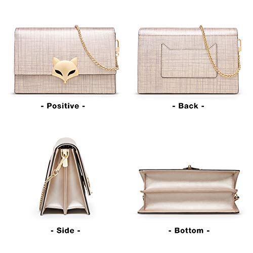 Small Leather Crossbody Bags for Women, Genuine Leather Mini Ladies Shoulder Purses with Metal Chain Strap Women's Fashion Messenger Satchels Girls Elegant Clutch Womens Casual Cross Body Bags (Gold)