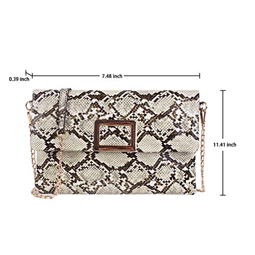 Ayliss Women's Snakeskin Bag Handbag Shoulder Clutch Purse Evening Bag PU Leather Crossbody Bag Chain Strap