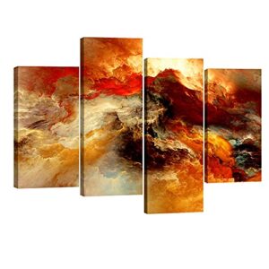 pyradecor large giclee canvas prints wall art colorful clouds landscape pictures paintings for living room bedroom home decorations 4 piece modern orange abstract stretched and framed artwork