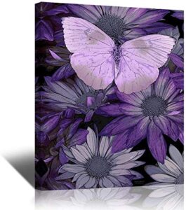 purple butterfly painting giclee print on canvas, stretched and framed, modern home decoration for living room, bedroom, bathroom decor wall art,12 by 16inch,ready to hang