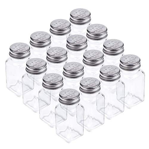 Tebery 16 Pack Clear Salt and Pepper Shakers Glass Set, Retro Style Glass Spice Shakers with Stainless Tops