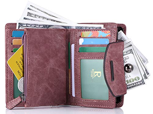 Fanaztee Women's Small Leather Fashion Compact Bifold Purse Wallet with Stylish Kiss Lock Coin Pouch