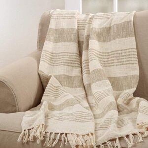 Striped Cotton Throw with Tasseled Trim