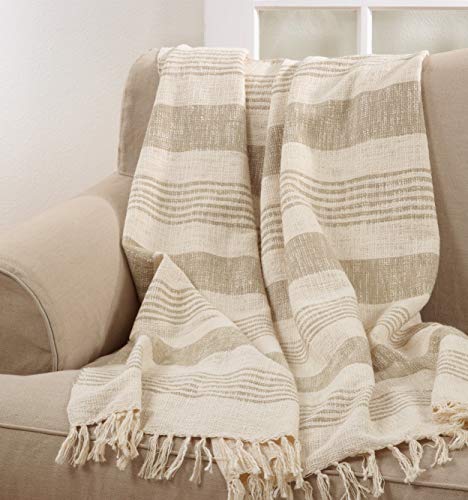 Striped Cotton Throw with Tasseled Trim