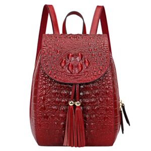 pijushi small crocodile leather backpack purse for women fashion casual backpack crocodile bag (b 66810 red)