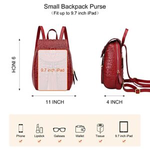 PIJUSHI Small Crocodile Leather Backpack Purse for Women Fashion Casual Backpack Crocodile Bag (B 66810 red)