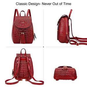 PIJUSHI Small Crocodile Leather Backpack Purse for Women Fashion Casual Backpack Crocodile Bag (B 66810 red)