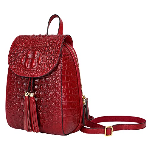 PIJUSHI Small Crocodile Leather Backpack Purse for Women Fashion Casual Backpack Crocodile Bag (B 66810 red)