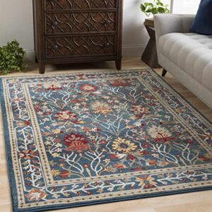 brandford boho floral living room bedroom multicolor area rug – floral – bohemian vintage look – oriental persian pattern – blue, yellow, red – 5’1″ x 7’5″