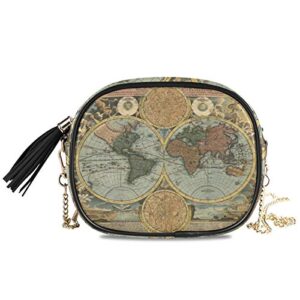 alaza women’s ancient world map cross body bag chain shoulder handbag purse with tassel