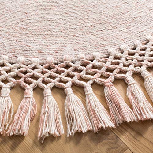 SAFAVIEH Sahara Collection 3' Round Pink SAH490U Handmade Boho Tassel Area Rug