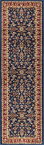 Sariya Transitional Oriental Navy Runner Rug, 2' x 7'