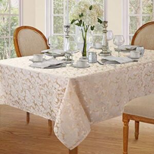 lahome elegant damask jacquard tablecloth – polyester fabric spillproof water resistant washable table cover for kitchen dining room wedding party home decor (beige, rectangle – 60″ x 120″)
