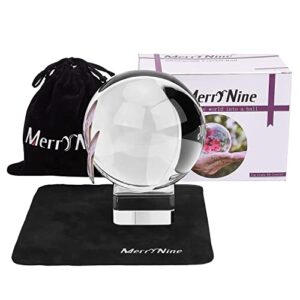 merrynine k9 crystal ball, photograph crystal ball with stand and pouch, k9 crystal sunshine catchers ball with microfiber pouch, decorative and photography accessory (80mm/3.15″ set, k9 clear)