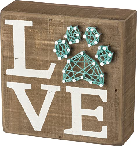 Primitives by Kathy Box Sign String Art-Pet Love, 5x5 inches, White, Teal