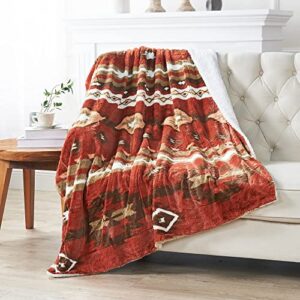 home soft things southwest faux fur throw blanket, brick red, 60” x 80”, soft warm lightweight cozy throw blanket with sherpa backing couch bed sofa cover throw home décor