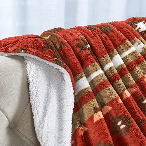 Home Soft Things Southwest Faux Fur Throw Blanket, Brick Red, 60'' x 80'', Soft Warm Lightweight Cozy Throw Blanket with Sherpa Backing Couch Bed Sofa Cover Throw Home Décor