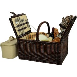 picnic at ascot buckingham willow picnic basket with service for 4 – london plaid