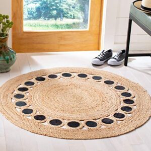 safavieh natural fiber round collection 3′ round beige / black nf370z handmade boho woven jute & leather area rug