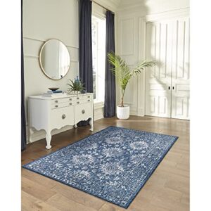 liora manne carmel indoor outdoor rug nature styled rug – comfortable & durable, power loomed, polypropylene material, uv stabilized, vintage floral navy, 6’6″ x 9’3″