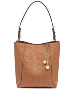 calvin klein denver perforated montego logo hobo shoulder bag, caramel perf