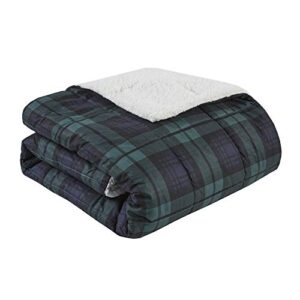 woolrich brewster luxury softspun down alternative filled throw navy green 50×70 plaid premium soft cozy cozy spun for bed, couch or sofa