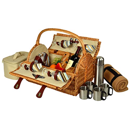 Picnic at Ascot Yorkshire Willow Picnic Basket with Service for 4 with Blanket and Coffee Set