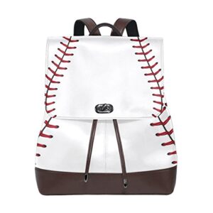 baseball backpack purse pu leather, sports ball print backpack shoulder bag travel daypack for women ladies