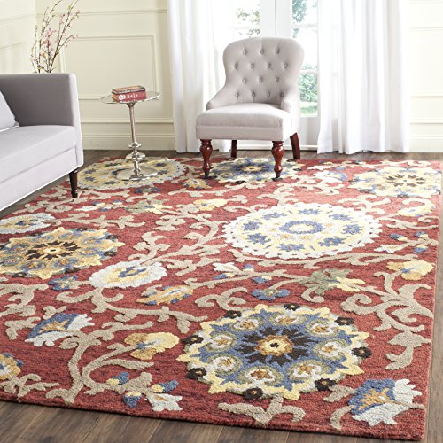 SAFAVIEH Blossom Collection 10' x 14' Red / Multi BLM401C Handmade Premium Wool Area Rug