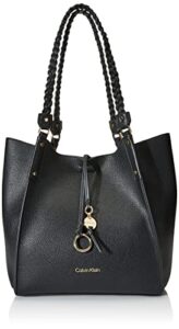 calvin klein shelly rocky road novelty tote, black/gold