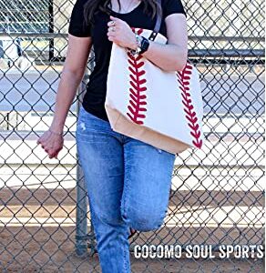 Cocomo Soul Baseball Canvas Tote Bag Handbag Large Oversize Shopping Bag Travel Bag Baseball Purse Sports Bag 20 x 17 Inches