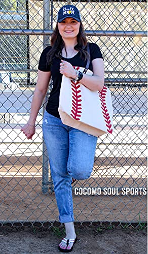 Cocomo Soul Baseball Canvas Tote Bag Handbag Large Oversize Shopping Bag Travel Bag Baseball Purse Sports Bag 20 x 17 Inches