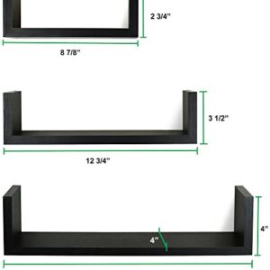 Greenco Set of 3 Floating “U” Shelves, Easy-to-Assemble Floating Wall Mount Shelves for Bedrooms and Living Rooms, Espresso Finish