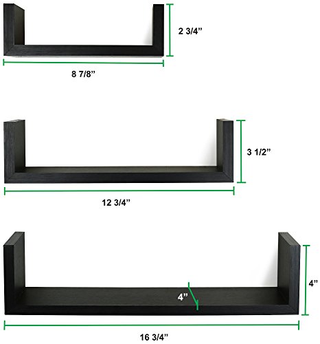 Greenco Set of 3 Floating “U” Shelves, Easy-to-Assemble Floating Wall Mount Shelves for Bedrooms and Living Rooms, Espresso Finish