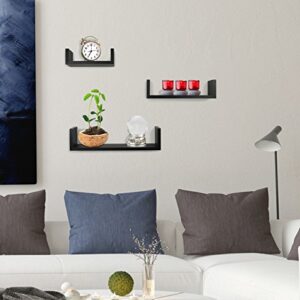 Greenco Set of 3 Floating “U” Shelves, Easy-to-Assemble Floating Wall Mount Shelves for Bedrooms and Living Rooms, Espresso Finish